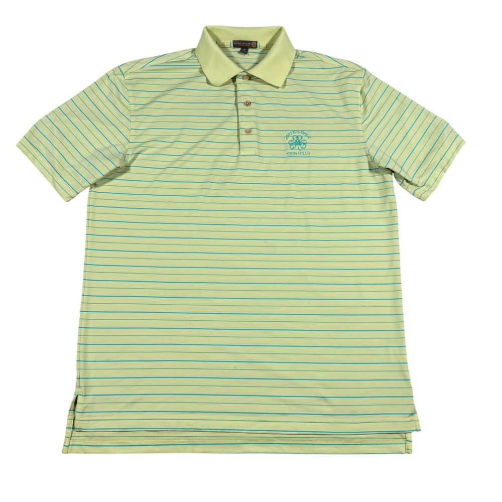 Peter Millar Polo Shirt Mens M Green 2017 U.S. Open Erin Hills Striped Golf Top